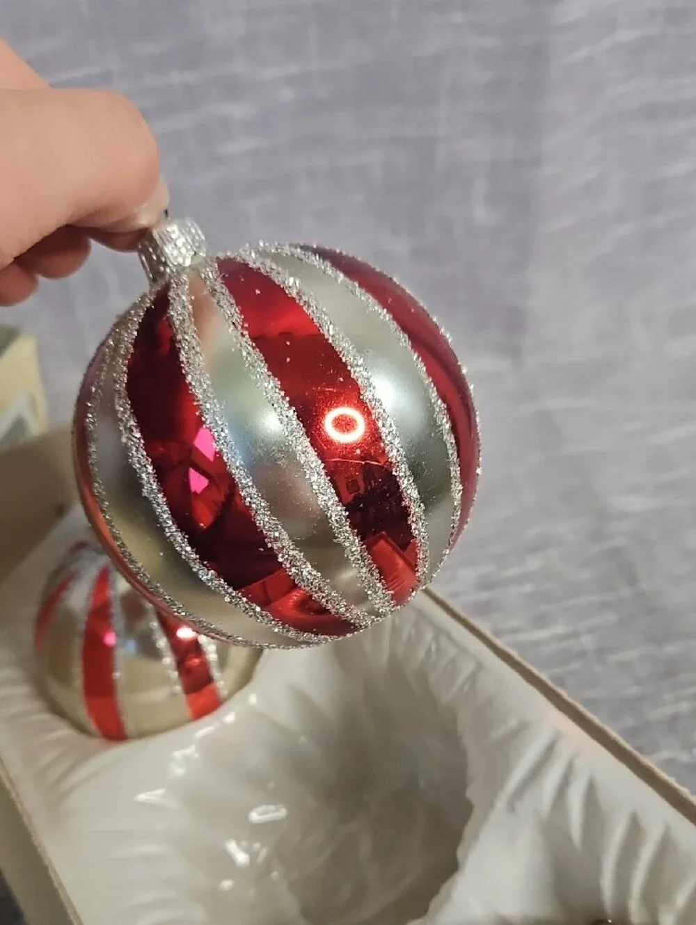 Red & Silver Striped Glass Ornament Set - 3 Pack